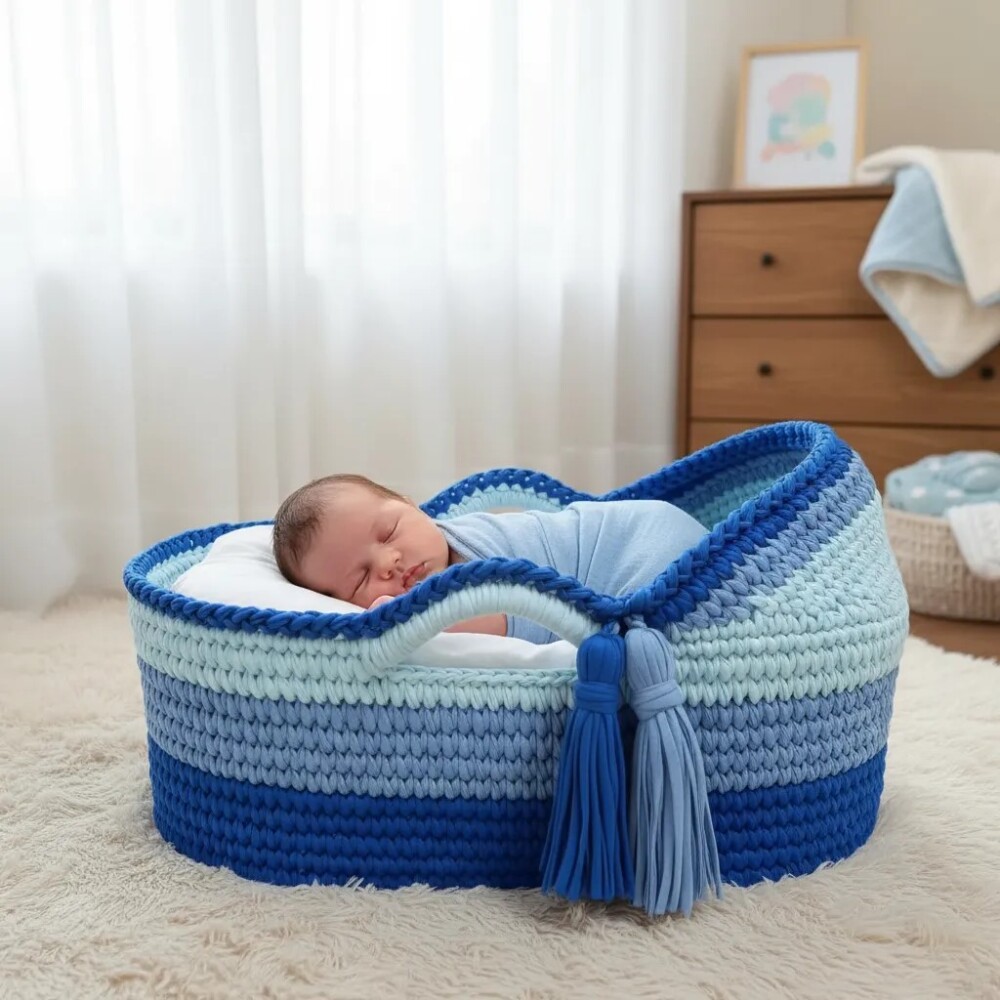 Cesto Moisés de Crochê Bercinho para Quarto Bebê