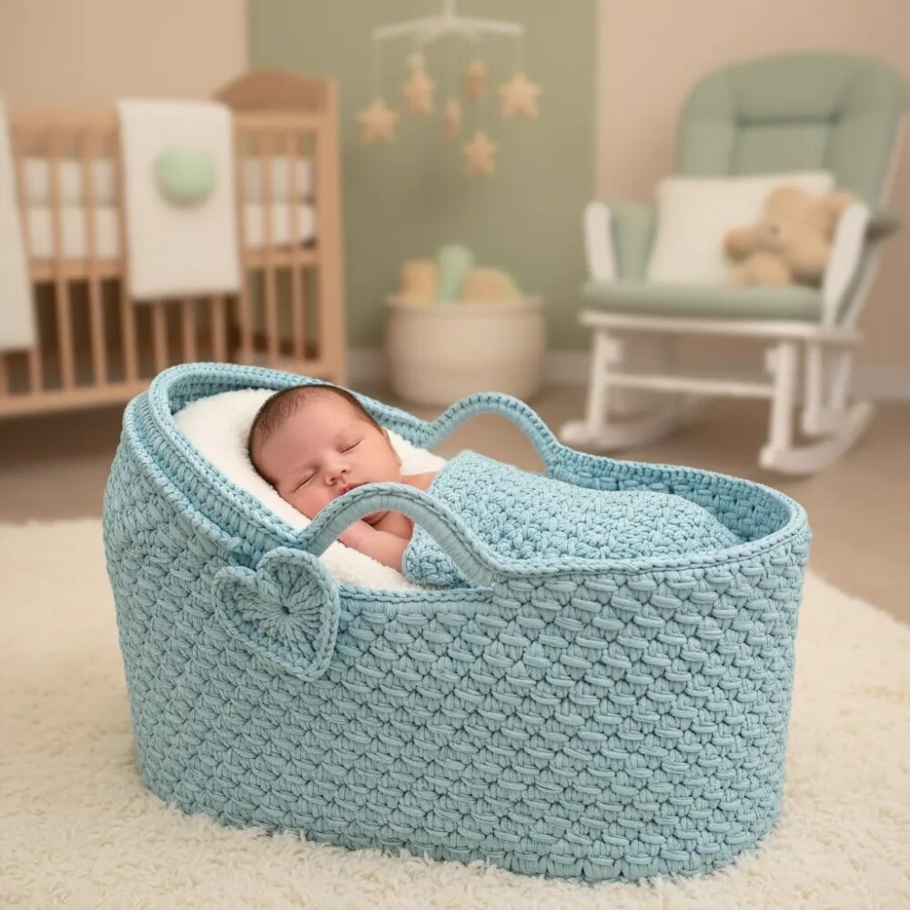 Cesto Moisés de Crochê Bercinho para Quarto Bebê