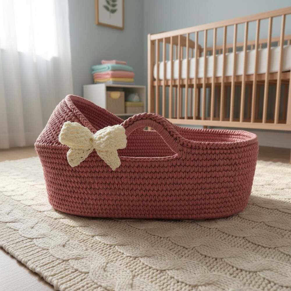 Cesto Moisés Grande de Crochê Bercinho para Quarto Bebê