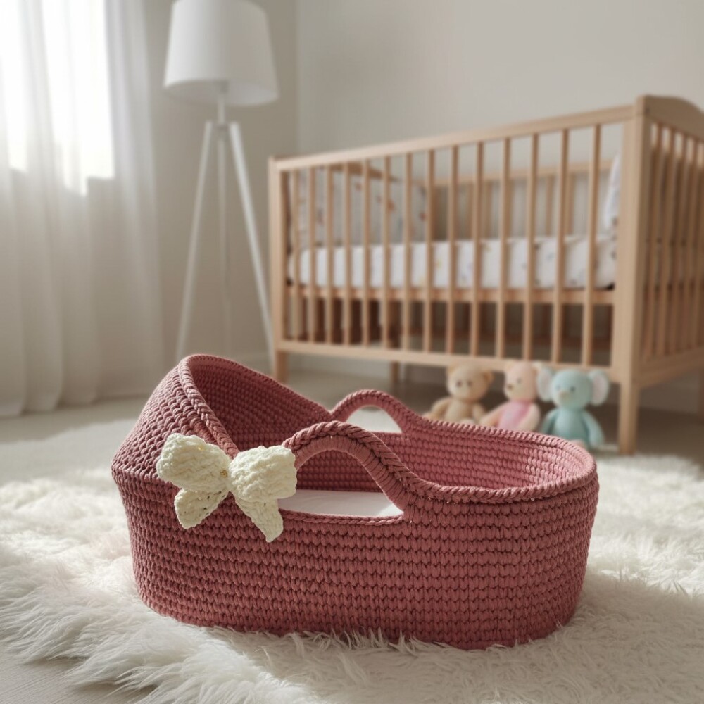 Cesto Moisés Grande de Crochê Bercinho para Quarto Bebê