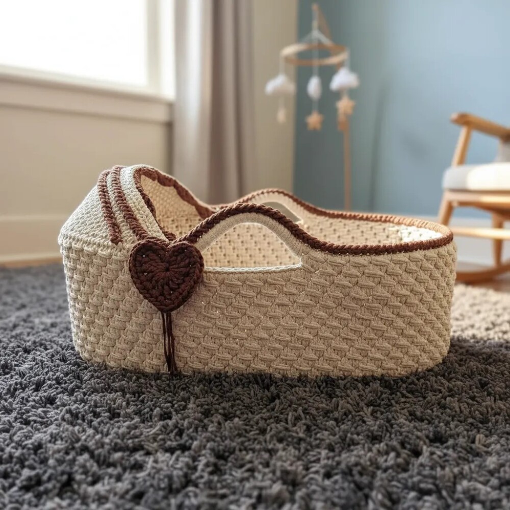 Cesto Moisés Grande de Crochê Bercinho para Quarto Bebê