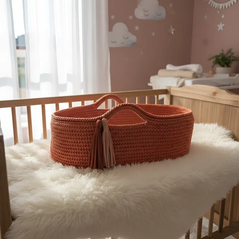 Cesto Moisés Grande de Crochê Bercinho para Quarto Bebê