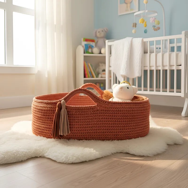 Cesto Moisés Grande de Crochê Bercinho para Quarto Bebê