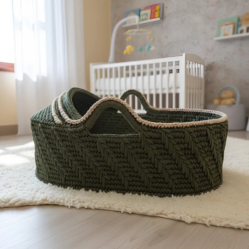 Cesto Moisés Grande de Crochê Bercinho para Quarto Bebê