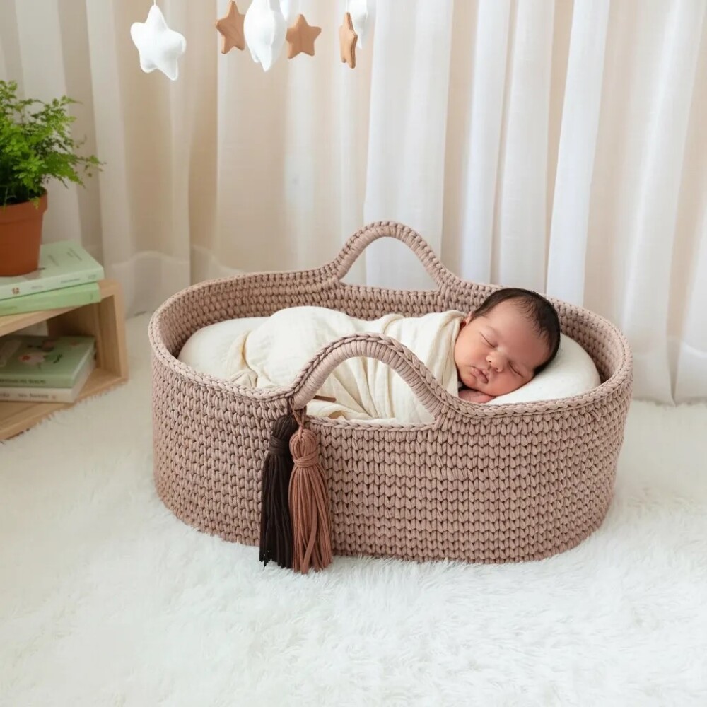 Cesto Moisés Grande de Crochê Bercinho para Quarto Bebê