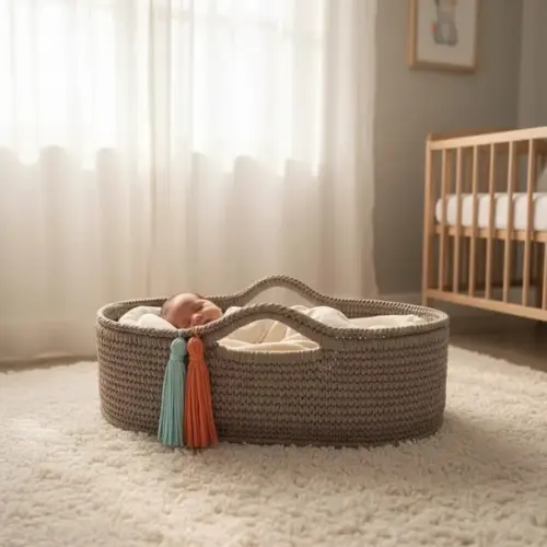 Cesto Moisés Grande de Crochê Bercinho para Quarto Bebê