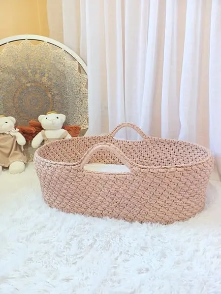 Cesto Moisés Grande de Crochê Bercinho para Quarto Bebê