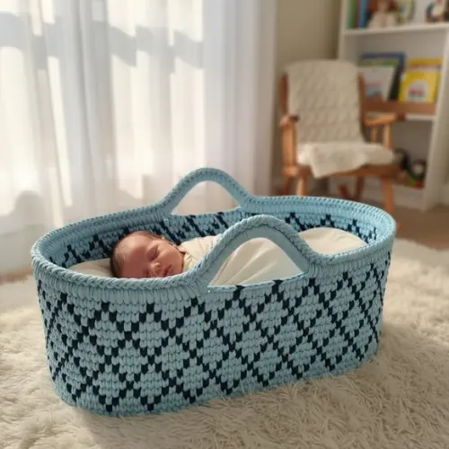 Cesto Moisés Ninho de Crochê Bercinho para Quarto Bebê