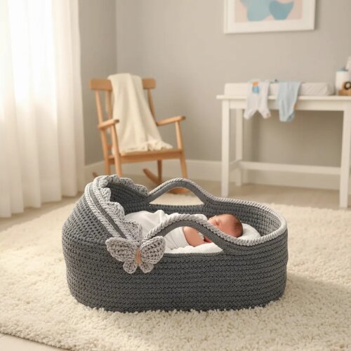 Cesto Moisés Ninho de Crochê Bercinho para Quarto Bebê