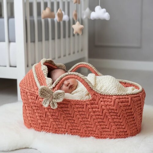 Cesto Moisés Ninho de Crochê Bercinho para Quarto Bebê