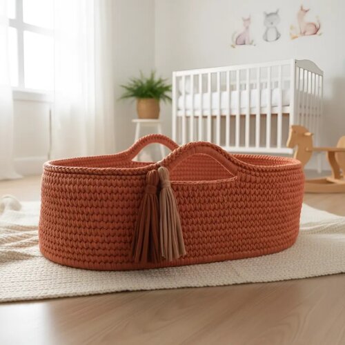 Cesto Moisés Grande de Crochê Bercinho para Quarto Bebê