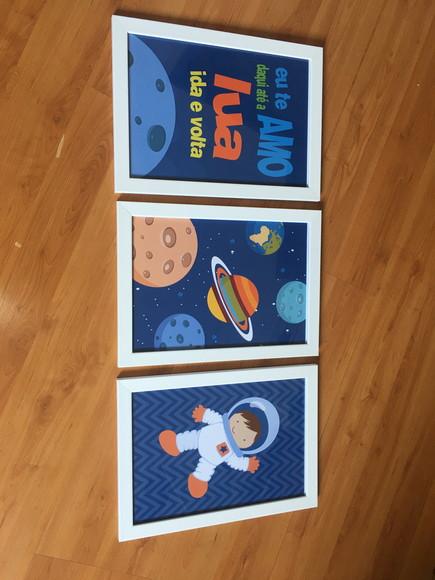 Composição Quadros Decoração Infantil Astronauta Lua Foguete