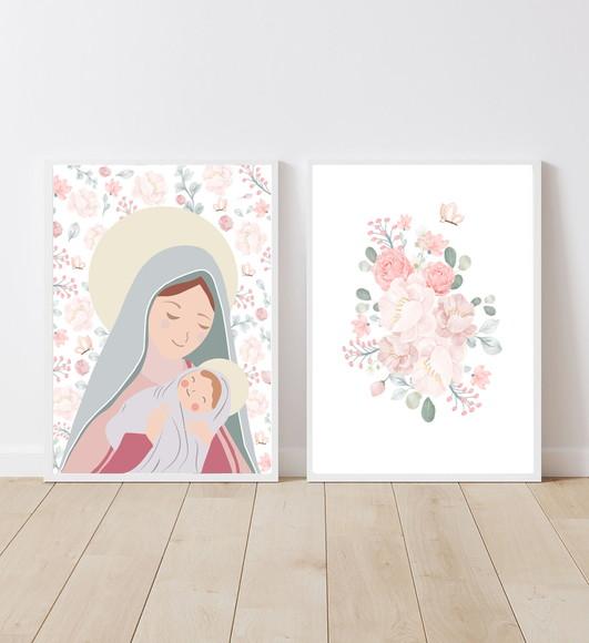 Kit 2 Quadros Infantil Nossa Senhora e Flores A3