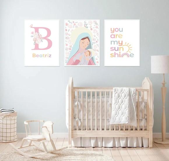 Kit 3 Quadros Nossa Senhora Nome e Sunshine A3