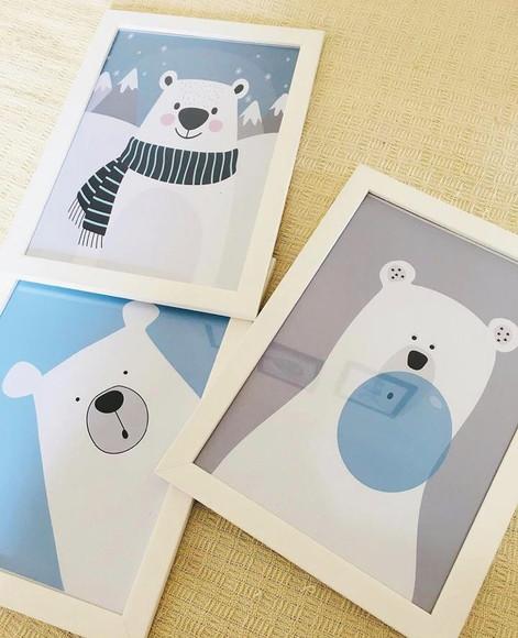 Kit Quadros Bebê Menino Ursos Polares A4