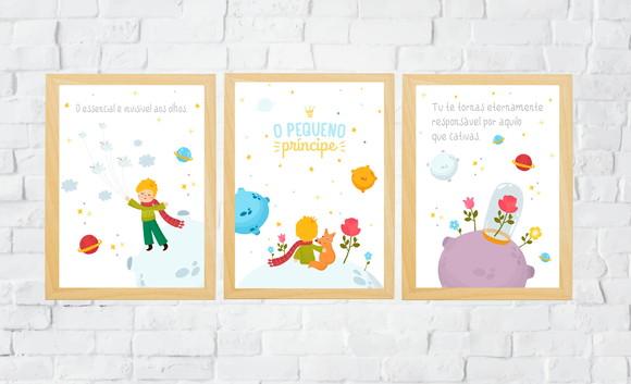 Kit Quadros Decorativo Quarto de Bebê O Pequeno Príncipe A3