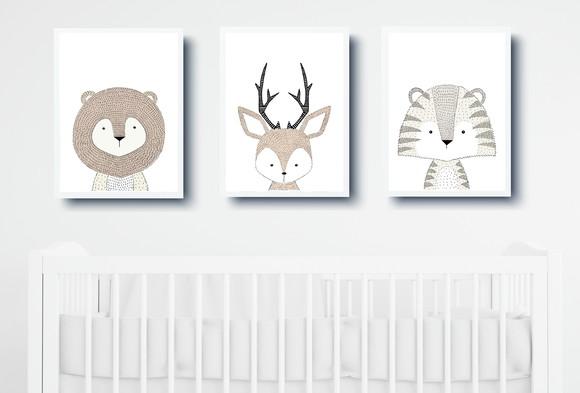 Kit Quadros Infantil Animais Escandinavos A3