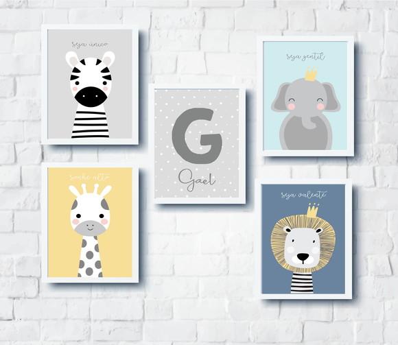 Kit Quadros Infantil Animais Safari Baby A4