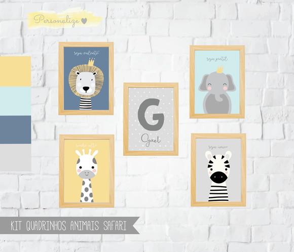 Kit Quadros Infantil Animais Safari Baby A4