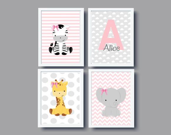 Kit Quadros Infantil Animais Safari Baby A4