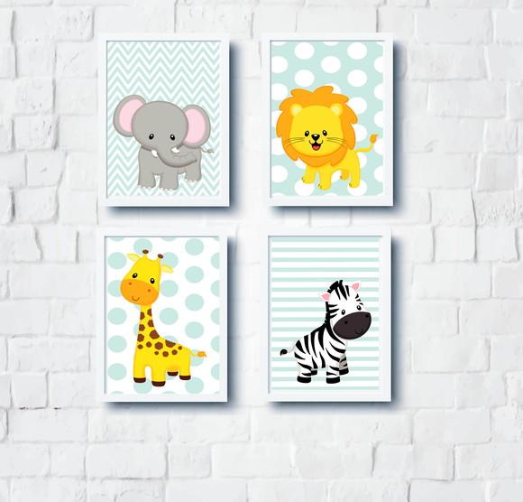 Kit Quadros Infantil Animais Safari Baby A4