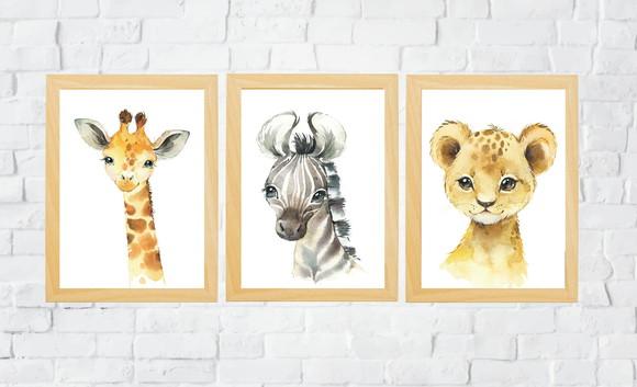 Kit Quadros Infantil Animais Safari Savana A4