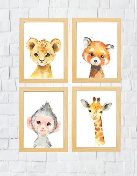 Kit Quadros Infantil Animais Safari Savana A4