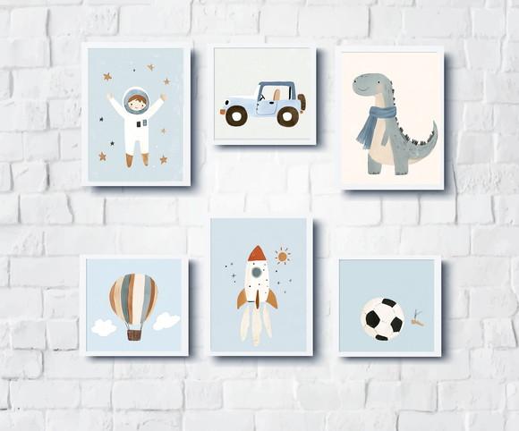 Kit Quadros Infantil Astronauta Dinossauro Balão e Bola