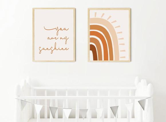 Kit Quadros Infantil Boho Sunshine e Arco Íris A4