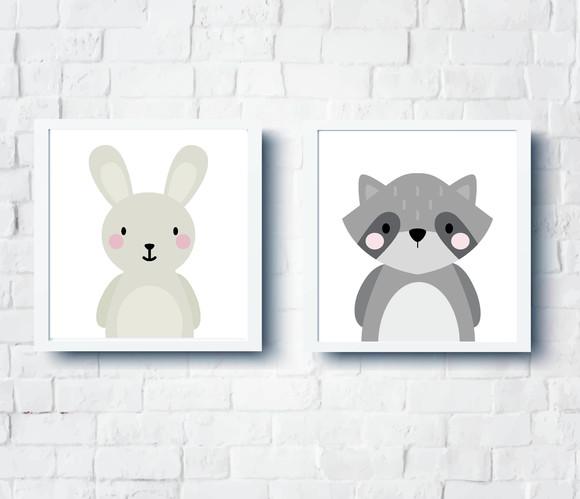 Kit Quadros Infantil Coelhinha e Guaxinim