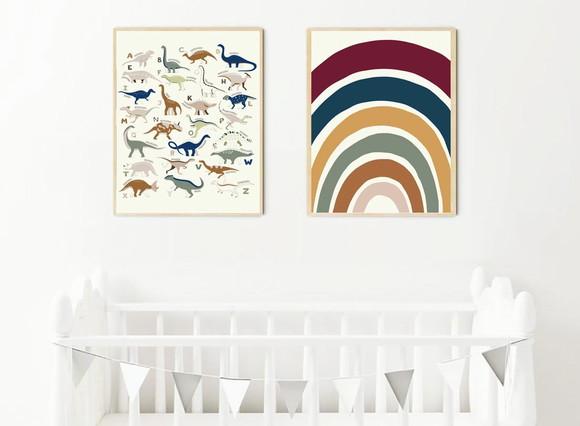 Kit Quadros Infantil Dinossauros Alfabeto e Arco Íris A3