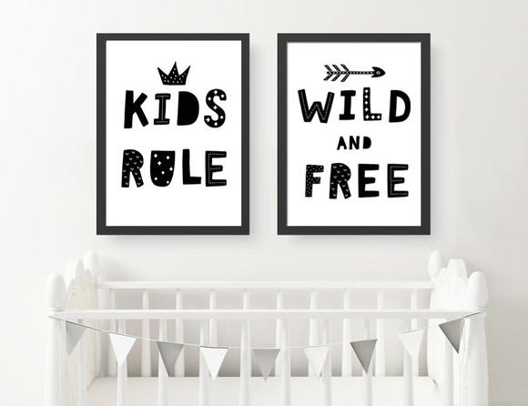 Kit Quadros Infantil Escandinavo Kids Rule e Wild And Free