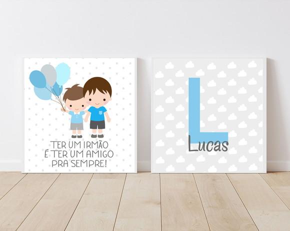Kit Quadros Infantil Irmãos Balões e Nome