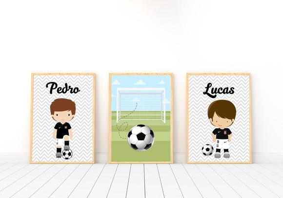 Kit Quadros Infantil Irmãos Jogadores Futebol e Nomes A4
