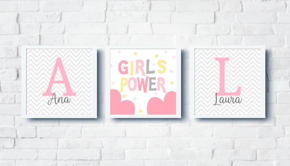 Kit Quadros Infantil Irmãs Girls Power e Nomes