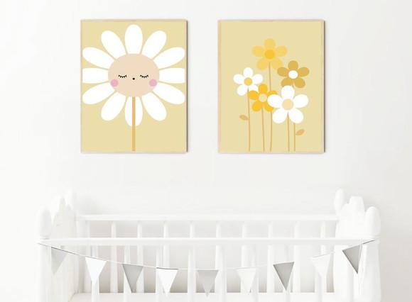 Kit Quadros Infantil Jardim Margaridas Amarelo A4
