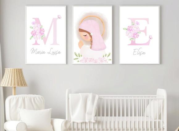 Kit Quadros Infantil Mãezinha do Céu e Nomes Florais A3