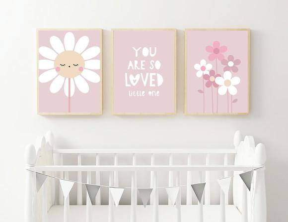 Kit Quadros Infantil Margaridas You Are So Loved A4