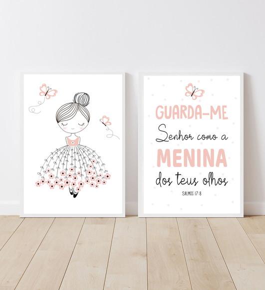 Kit Quadros Infantil Menina Bailarina Floral e Salmos A3