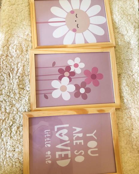 Kit Quadros Infantil Menina Flores Arco Íris e Nome A3