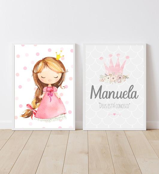 Kit Quadros Infantil Menina Princesa e Nome Personalizado A4