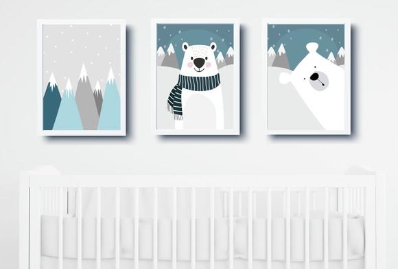 Kit Quadros Infantil Montanhas e Ursos A3