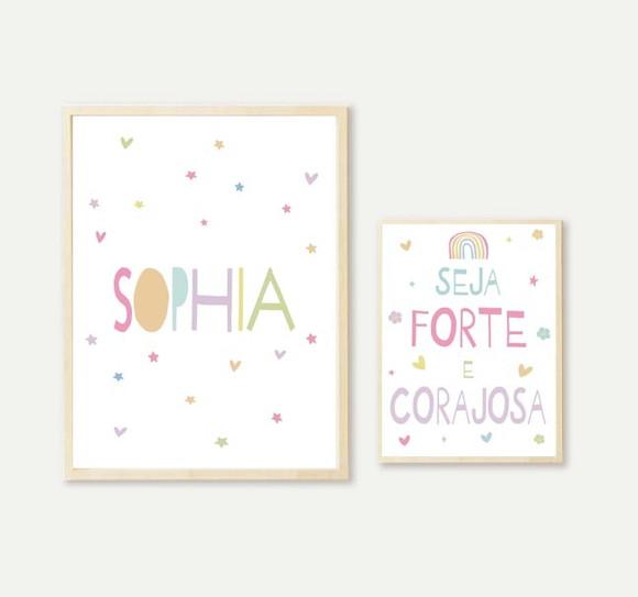 Kit Quadros Infantil Nome e Seja Forte e Corajosa