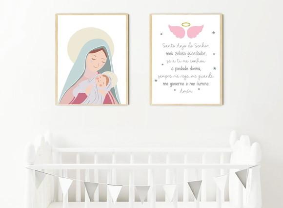 Kit Quadros Infantil Nossa Senhora e Oração Anjo A3
