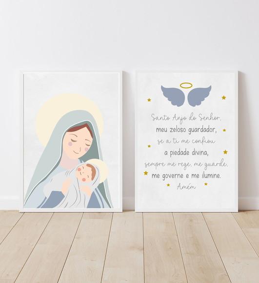 Kit Quadros Infantil Nossa Senhora e Oração Anjo A3