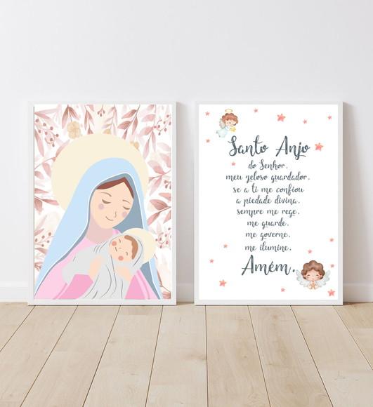 Kit Quadros Infantil Nossa Senhora e Oração Anjo da Guarda