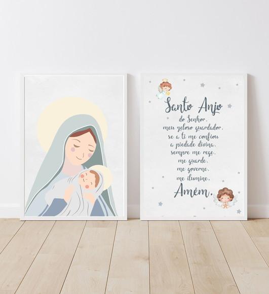 Kit Quadros Infantil Nossa Senhora e Oração Anjo da Guarda