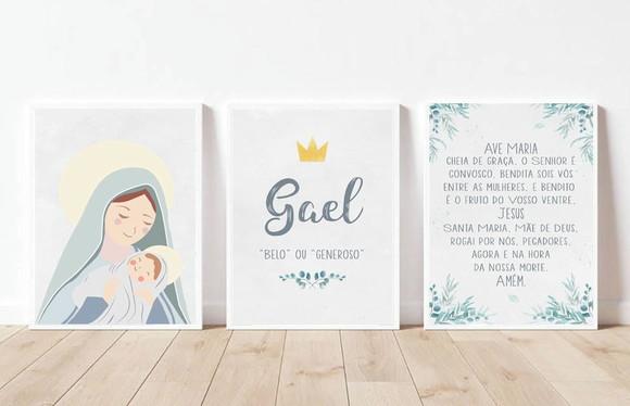 Kit Quadros Infantil Nossa Senhora Nome e Ave Maria A3