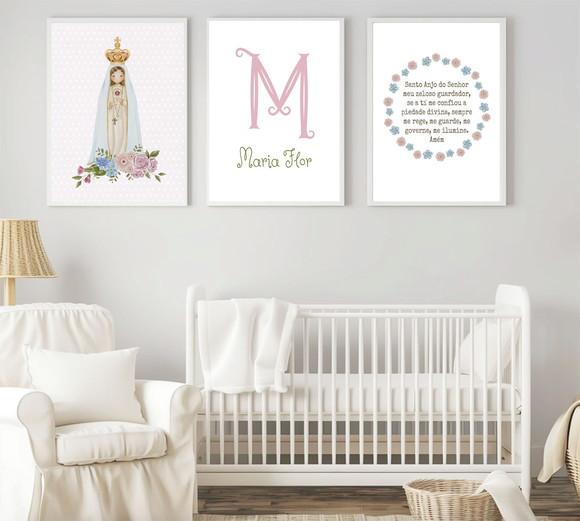 Kit Quadros Infantil Nossa Senhora Nome e Oração do Anjo