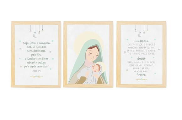 Kit Quadros Infantil Nossa Senhora Versículo e Ave Maria A3